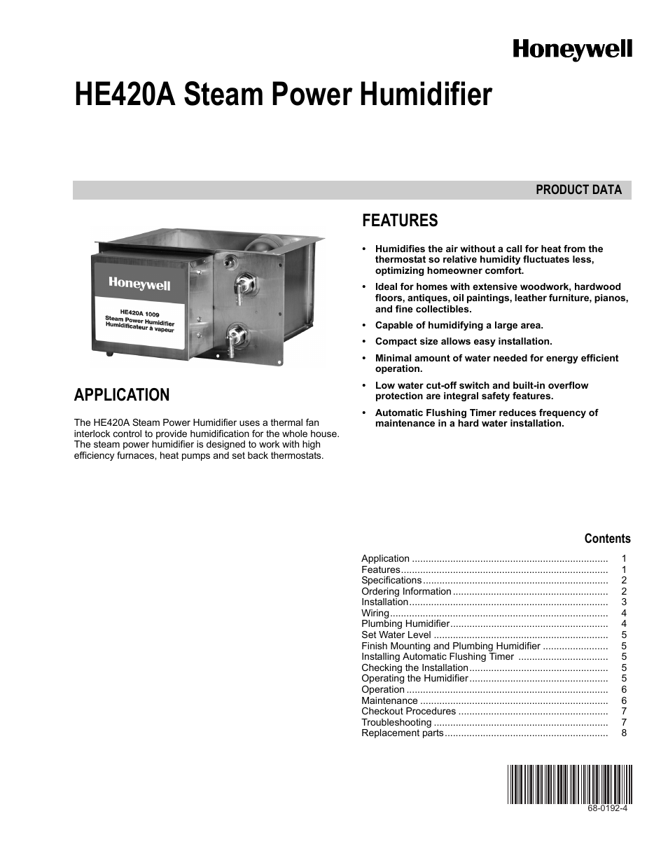 Honeywell HE420A User Manual | 8 pages