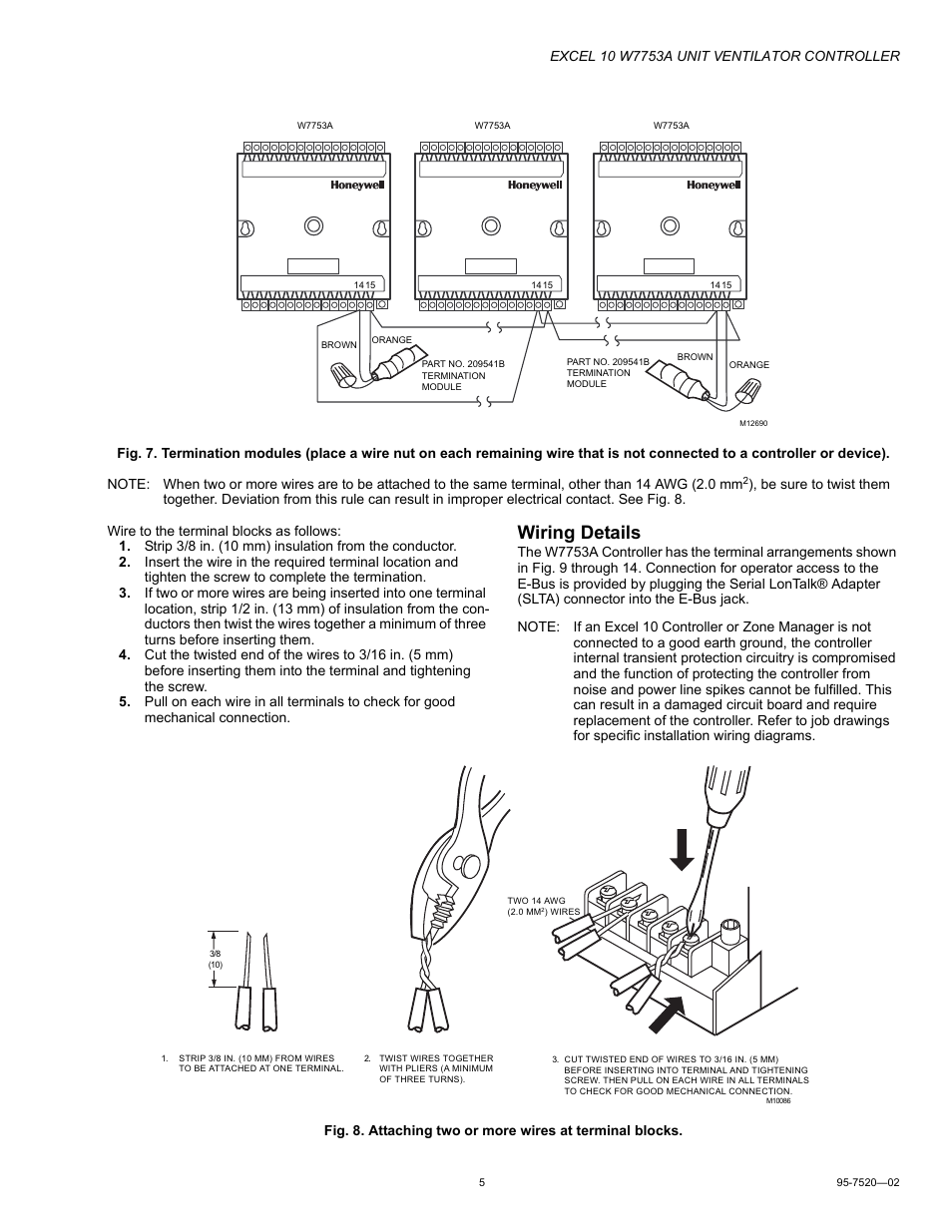 Wiring details | Honeywell EXCEL 10 W7753A User Manual | Page 5 / 12