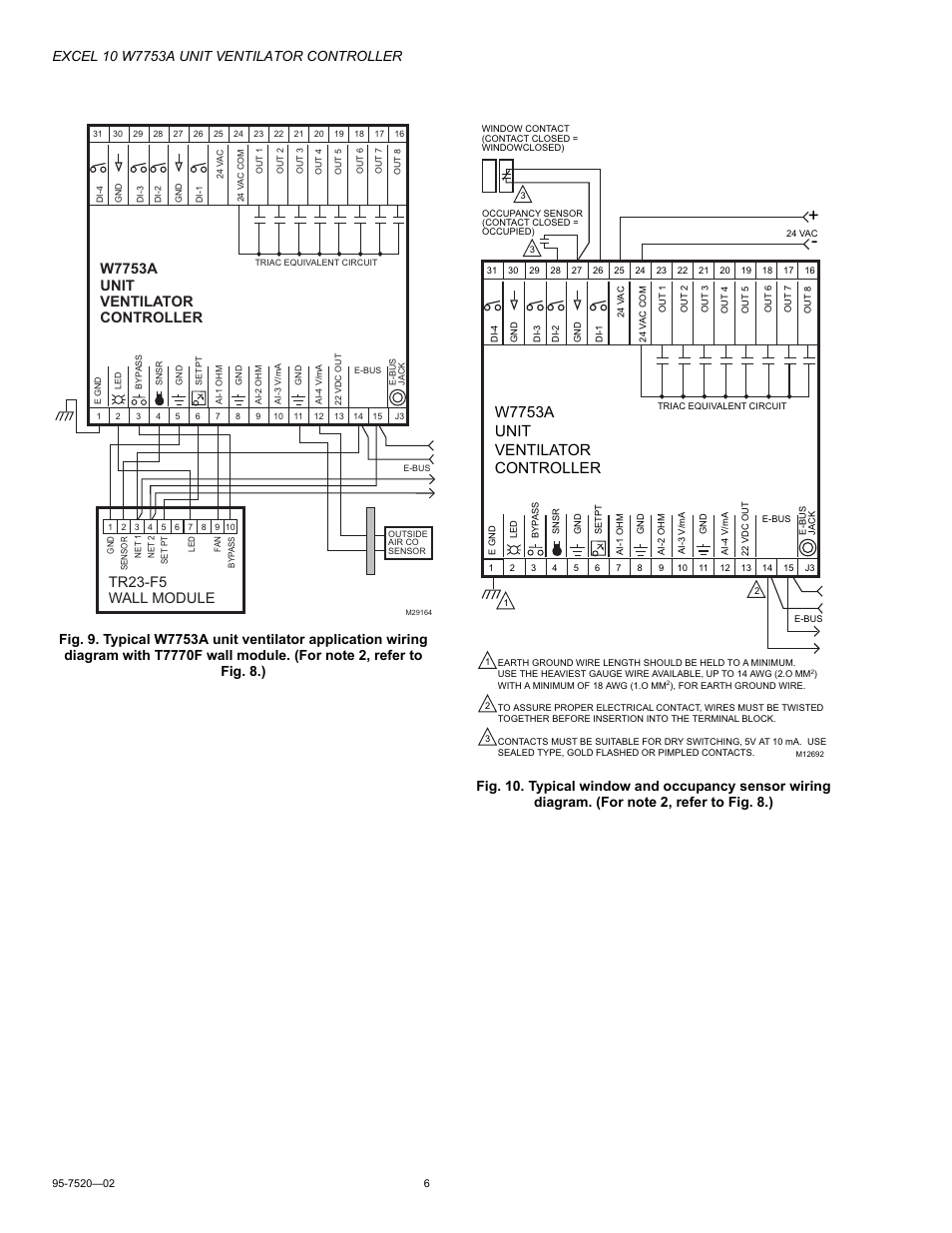W7753a unit ventilator controller, Tr23-f5 wall module | Honeywell EXCEL 10 W7753A User Manual | Page 6 / 12