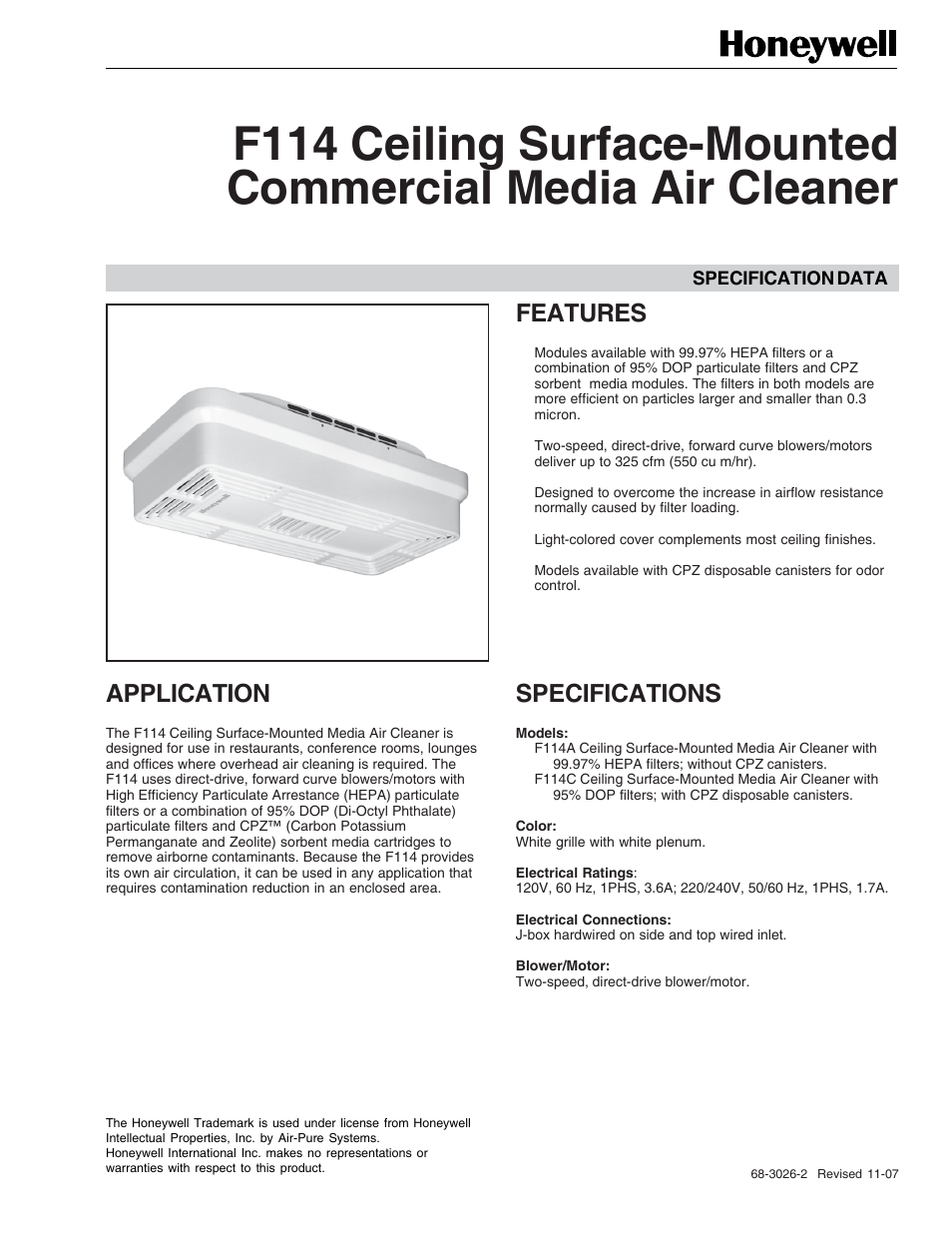 Honeywell F114 User Manual | 2 pages