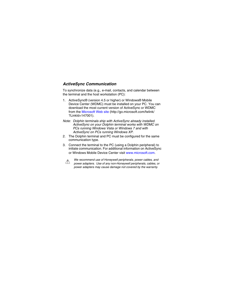 Activesync communication | Honeywell DOLPHIN 6000-QS User Manual | Page 12 / 17