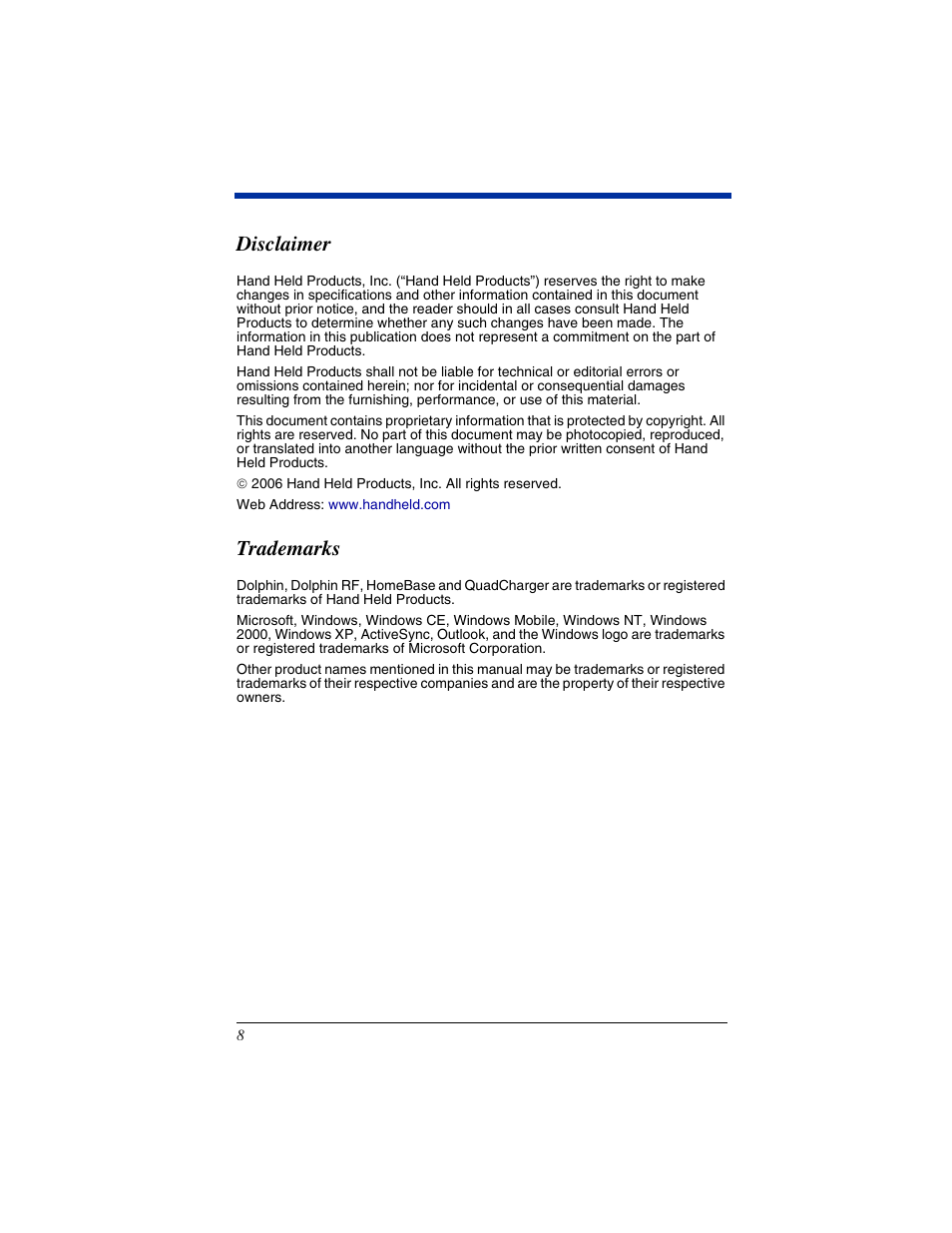 Disclaimer, Trademarks | Honeywell Dolphin 7600 Series User Manual | Page 10 / 12