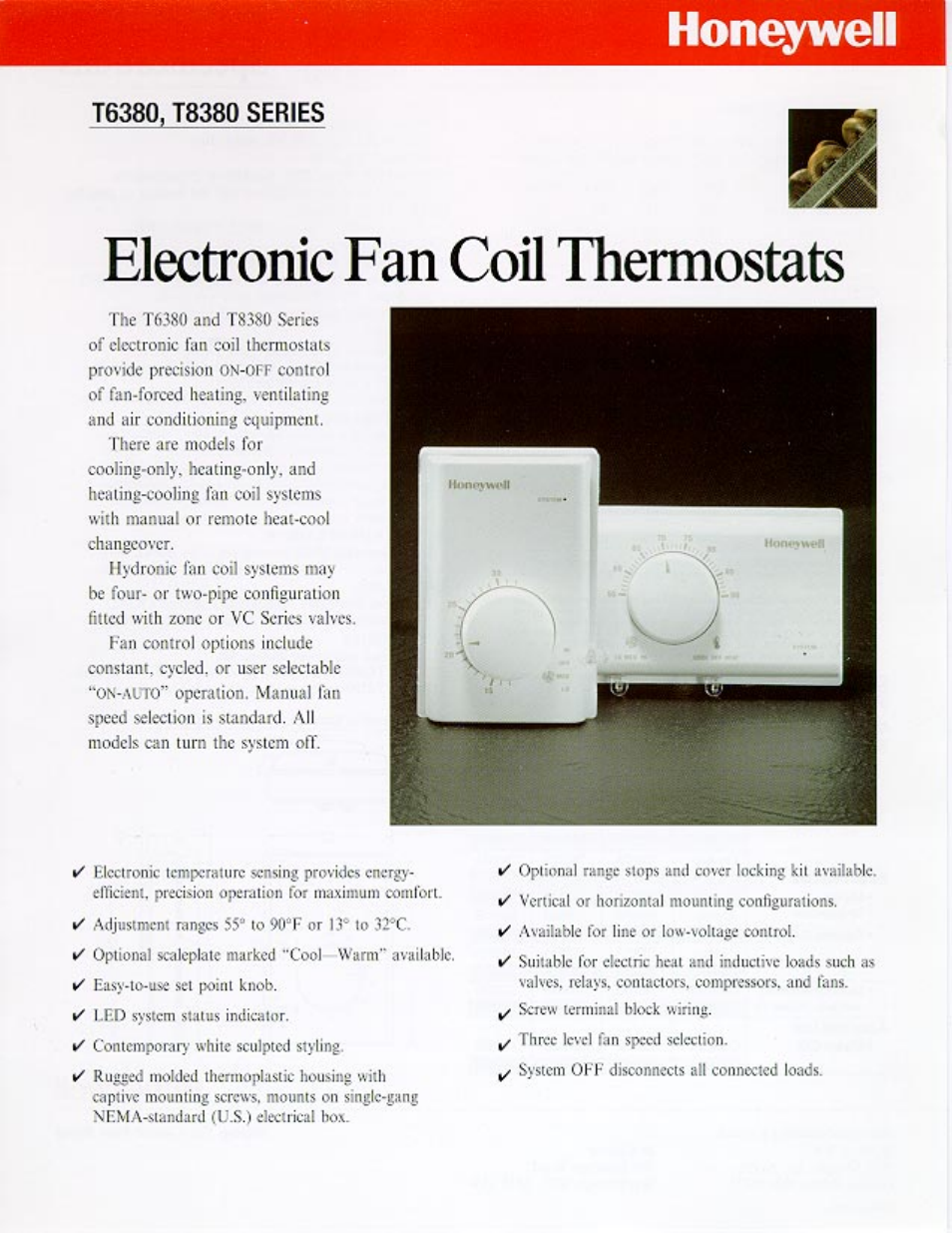 Honeywell Electronic Fan Coil T6380 User Manual | 2 pages