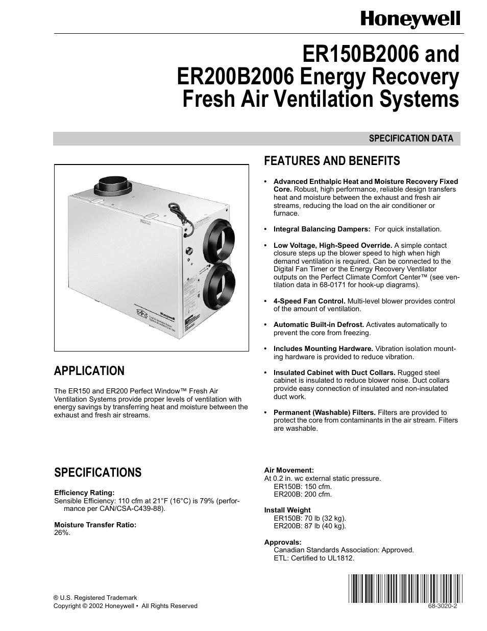 Honeywell ER200B2006 User Manual | 2 pages