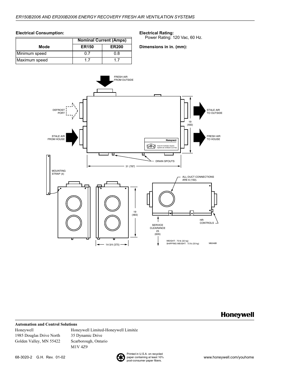 Honeywell ER200B2006 User Manual | Page 2 / 2