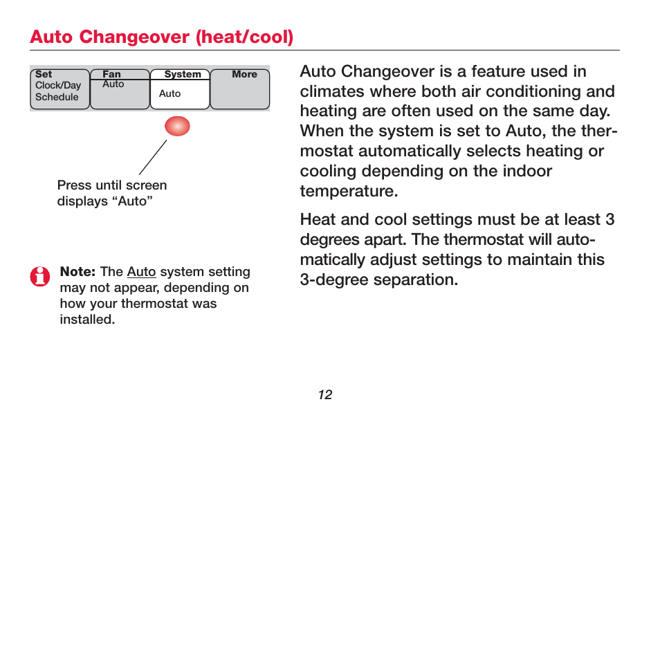 Auto changeover (heat/cool) | Honeywell FOCUSPRO TH6320R User Manual | Page 14 / 64