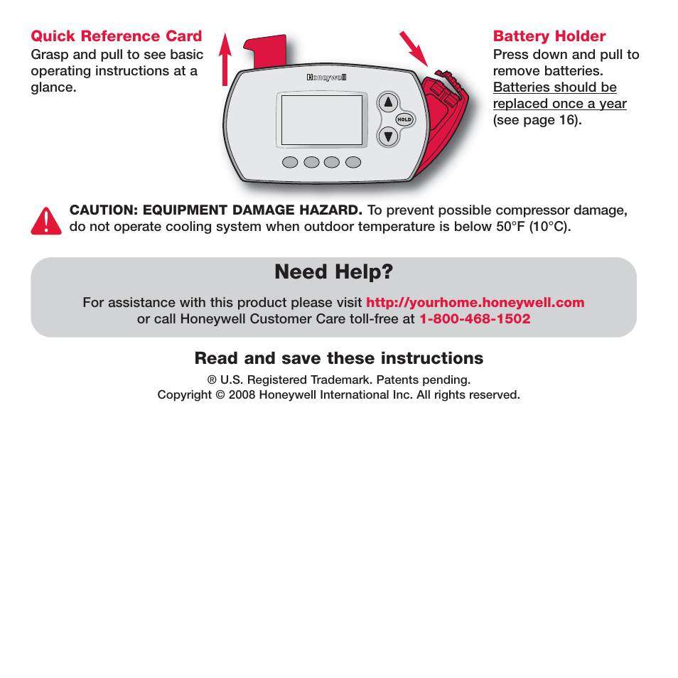 Need help, Read and save these instructions | Honeywell FOCUSPRO TH6320R User Manual | Page 2 / 64