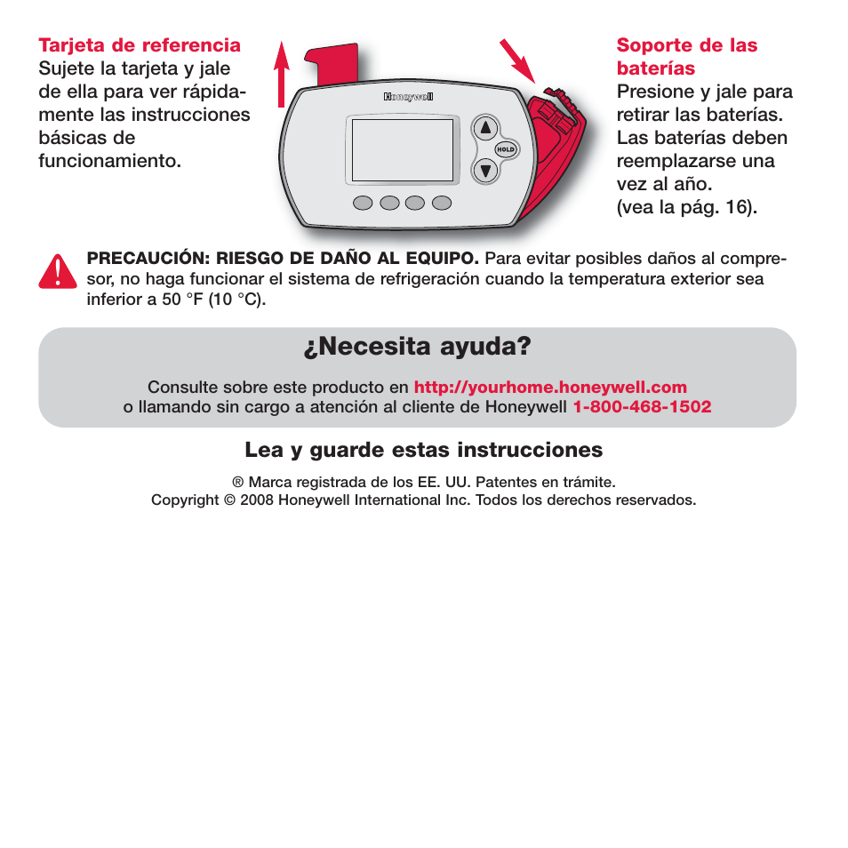 Necesita ayuda, Lea y guarde estas instrucciones | Honeywell FOCUSPRO TH6320R User Manual | Page 22 / 64