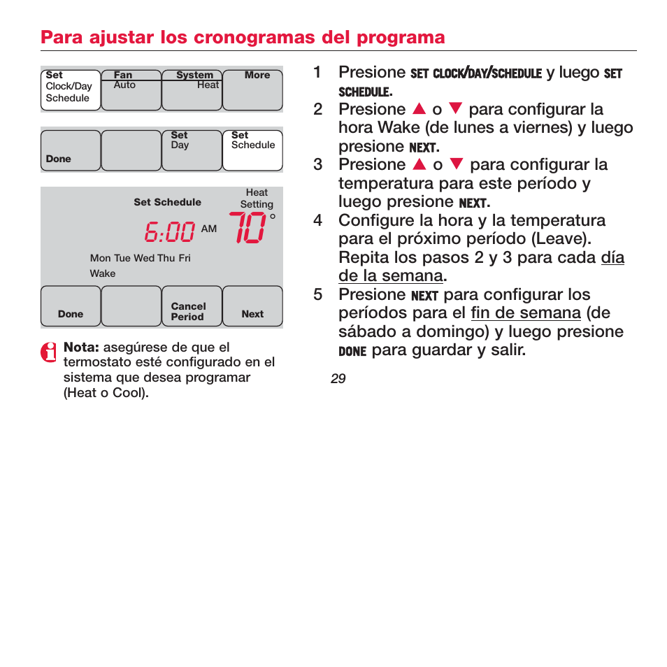 Para ajustar los cronogramas del programa | Honeywell FOCUSPRO TH6320R User Manual | Page 31 / 64