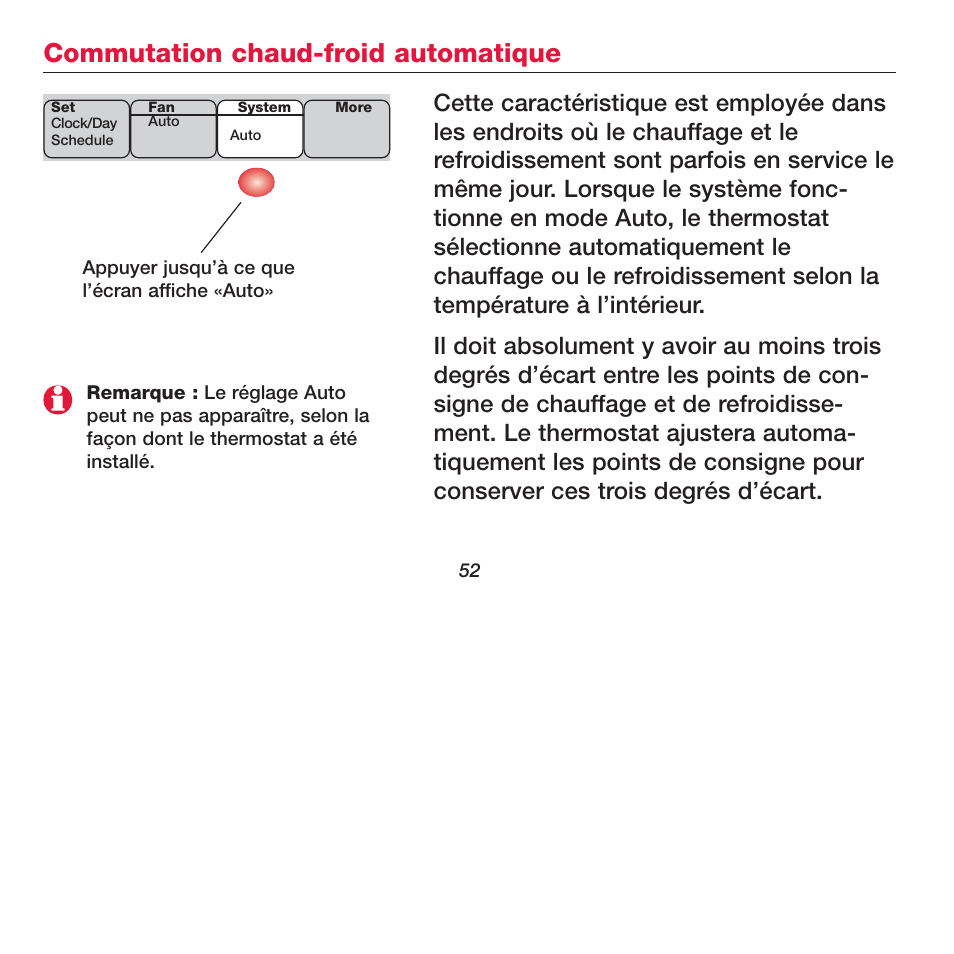 Commutation chaud-froid automatique | Honeywell FOCUSPRO TH6320R User Manual | Page 54 / 64