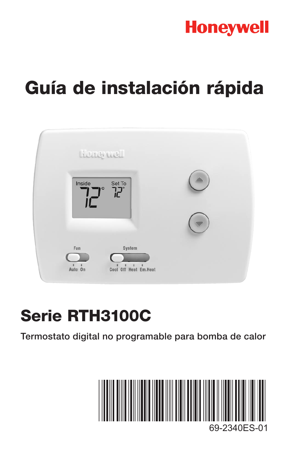 Guía de instalación rápida, Serie rth3100c | Honeywell RTH 3100C User Manual | Page 25 / 48