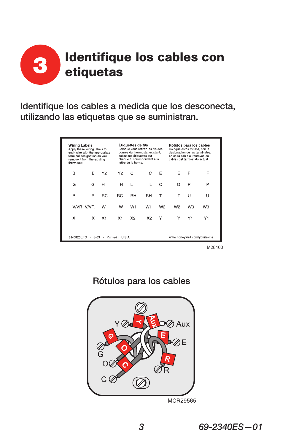 Identifique los cables con etiquetas | Honeywell RTH 3100C User Manual | Page 29 / 48