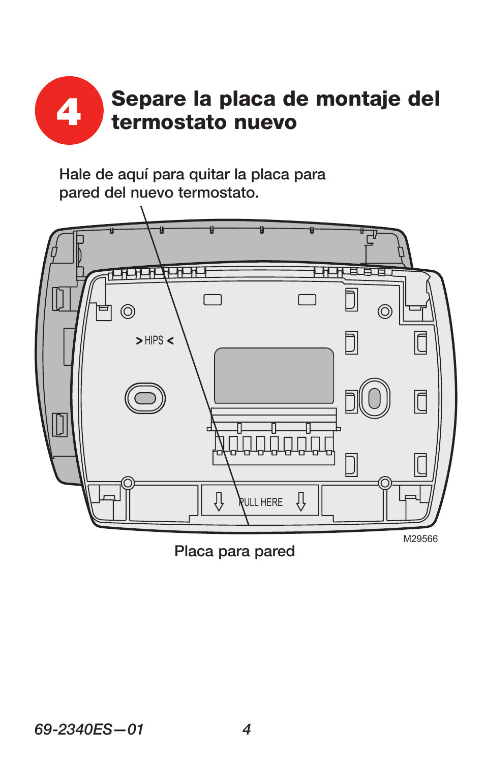 Separe la placa de montaje del termostato nuevo | Honeywell RTH 3100C User Manual | Page 30 / 48