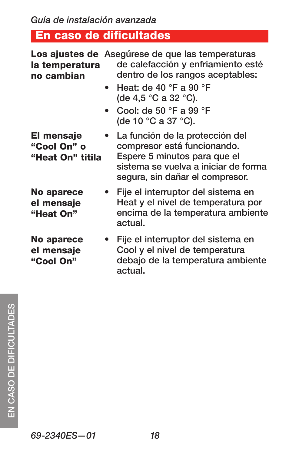 En caso de dificultades | Honeywell RTH 3100C User Manual | Page 44 / 48