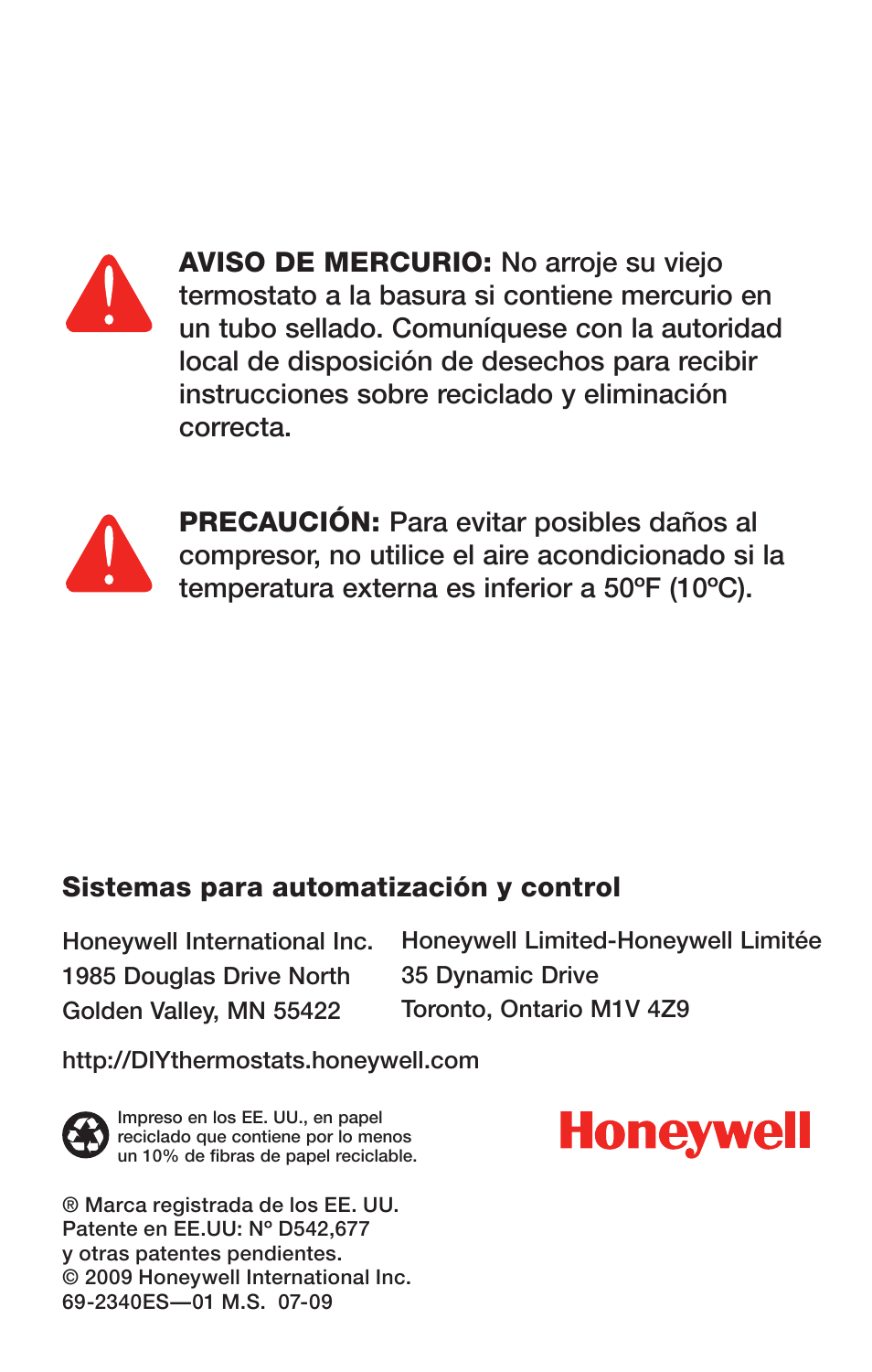 Sistemas para automatización y control | Honeywell RTH 3100C User Manual | Page 48 / 48