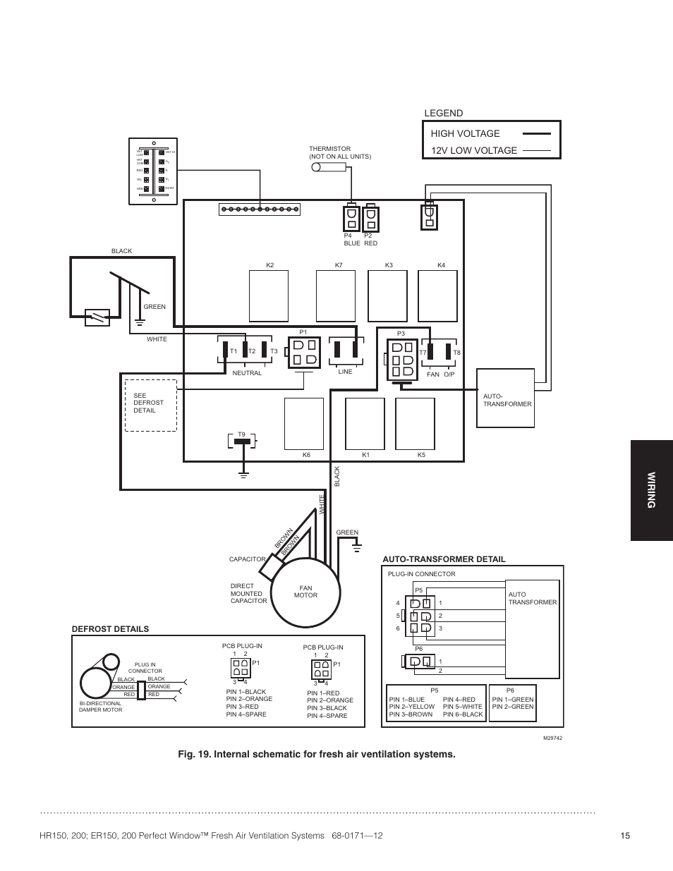 Wiring, Legend high voltage 12v low voltage | Honeywell PERFECT WINDOW HR200 User Manual | Page 17 / 28