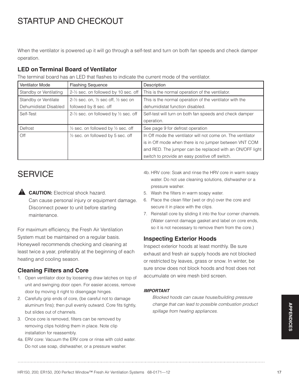 Startup and checkout service | Honeywell PERFECT WINDOW HR200 User Manual | Page 19 / 28