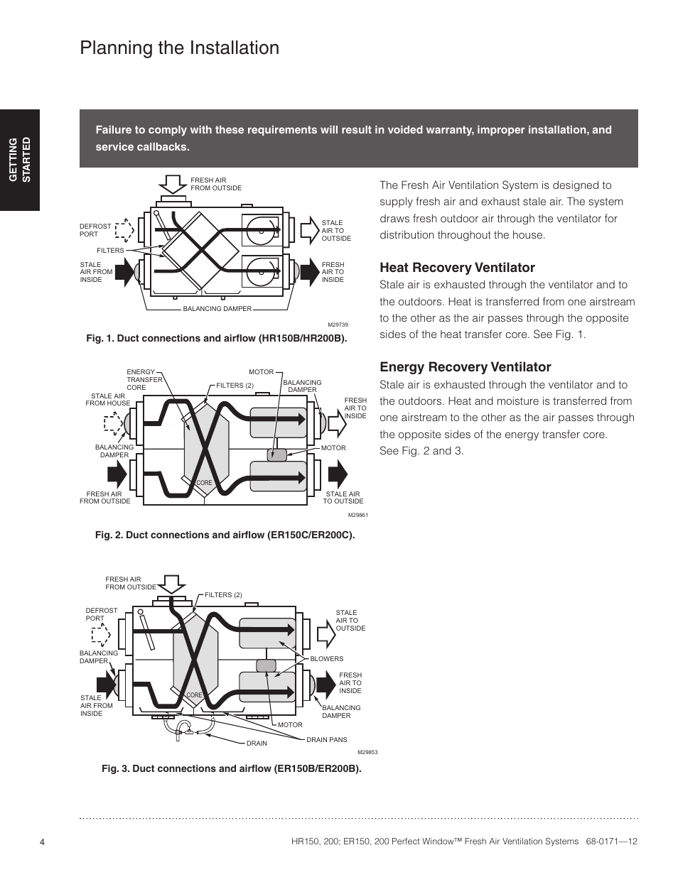 Planning the installation, Heat recovery ventilator, Energy recovery ventilator | Getting st ar ted | Honeywell PERFECT WINDOW HR200 User Manual | Page 6 / 28