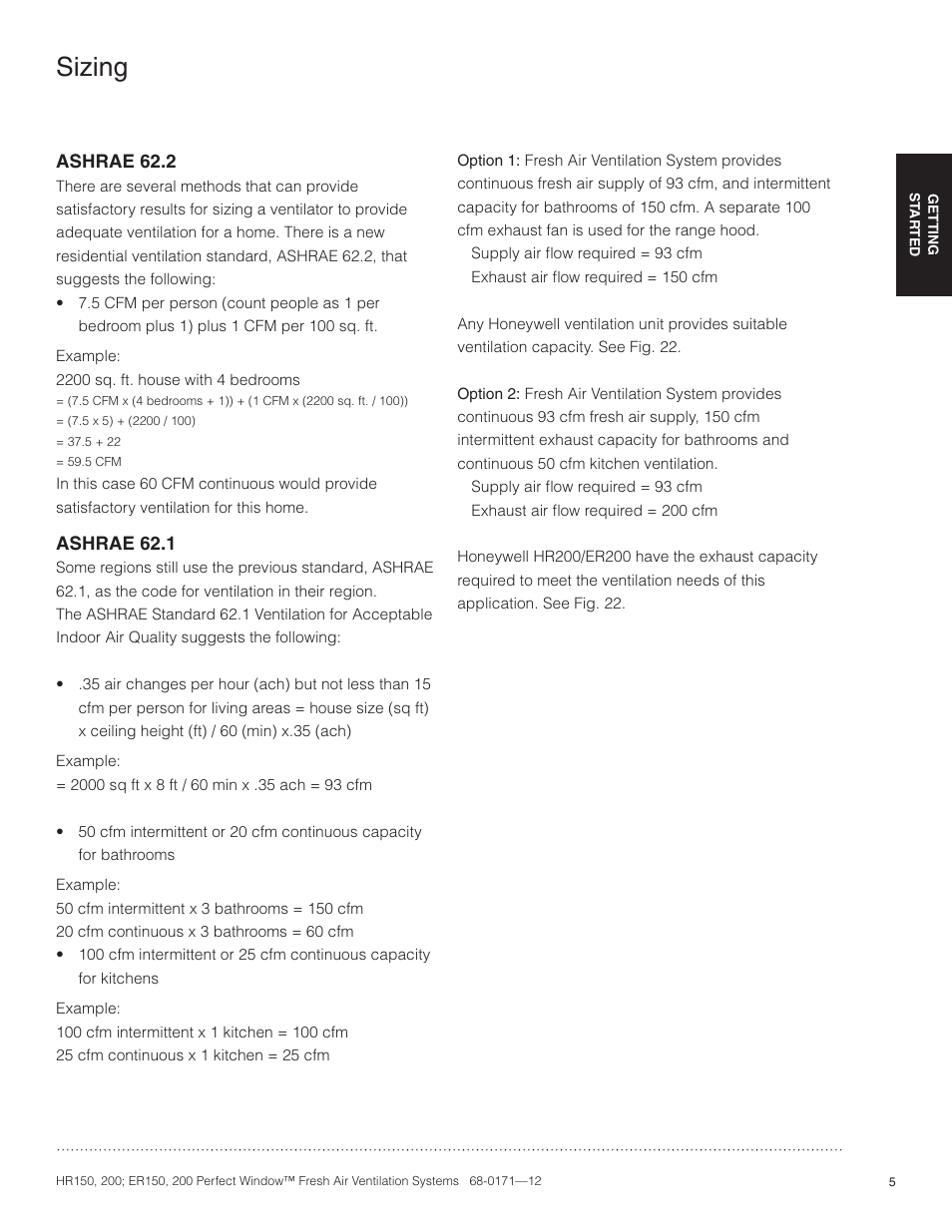 Sizing | Honeywell PERFECT WINDOW HR200 User Manual | Page 7 / 28