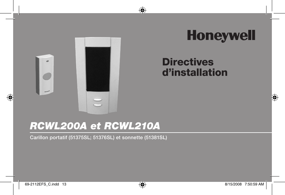 Directives d’installation | Honeywell RCWL210A User Manual | Page 15 / 44