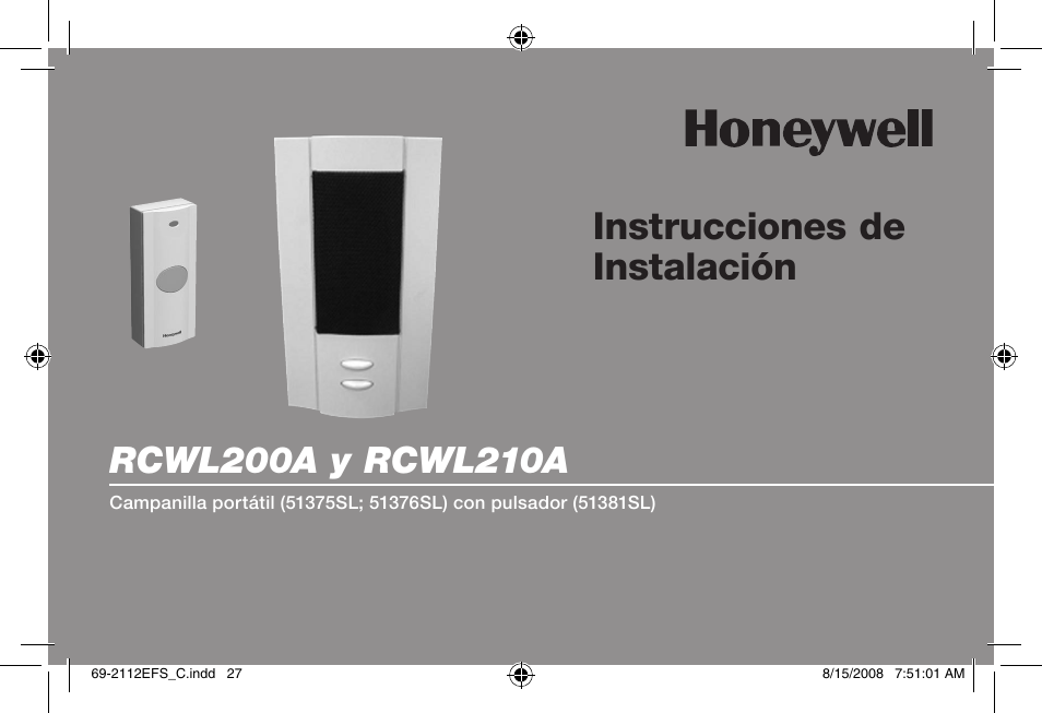 Instrucciones de instalación | Honeywell RCWL210A User Manual | Page 29 / 44