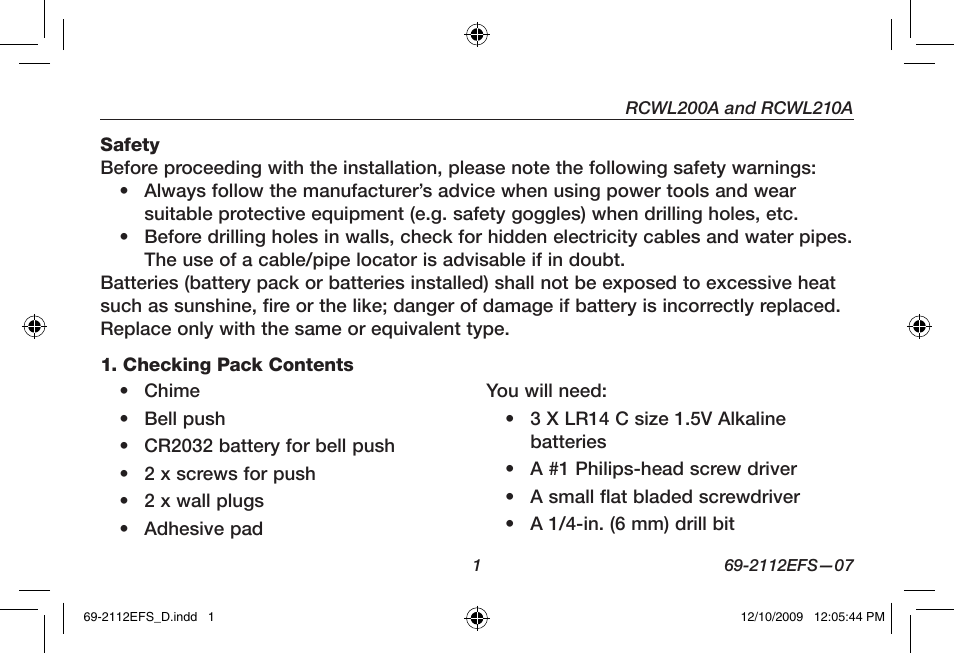 Honeywell RCWL210A User Manual | Page 3 / 44