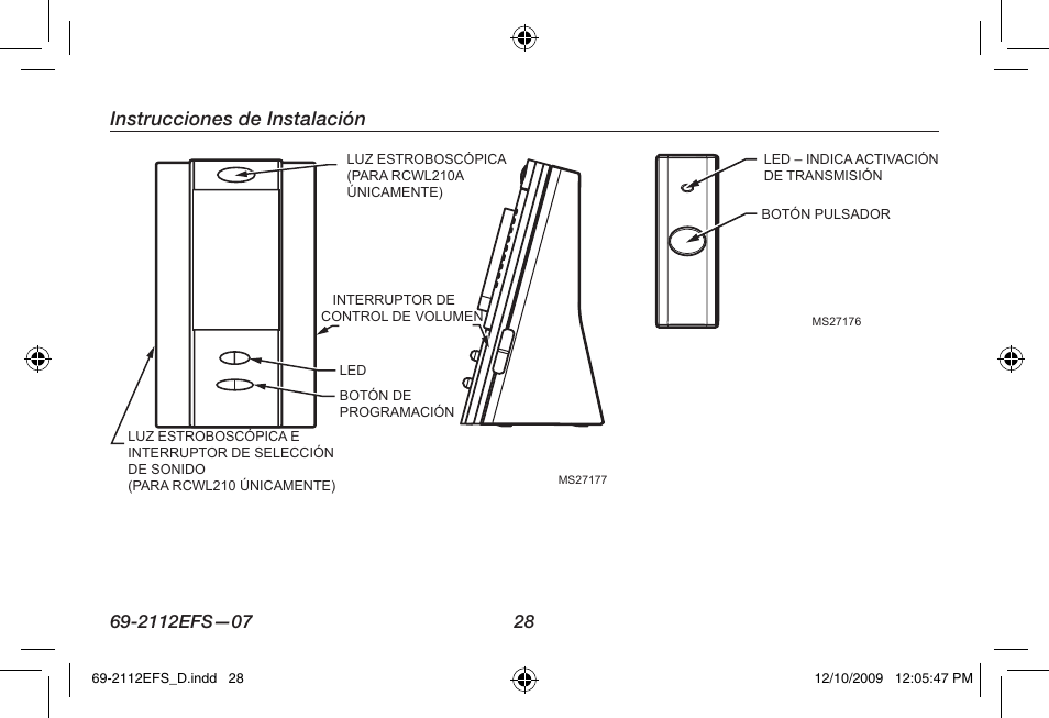 Instrucciones de instalación | Honeywell RCWL210A User Manual | Page 30 / 44