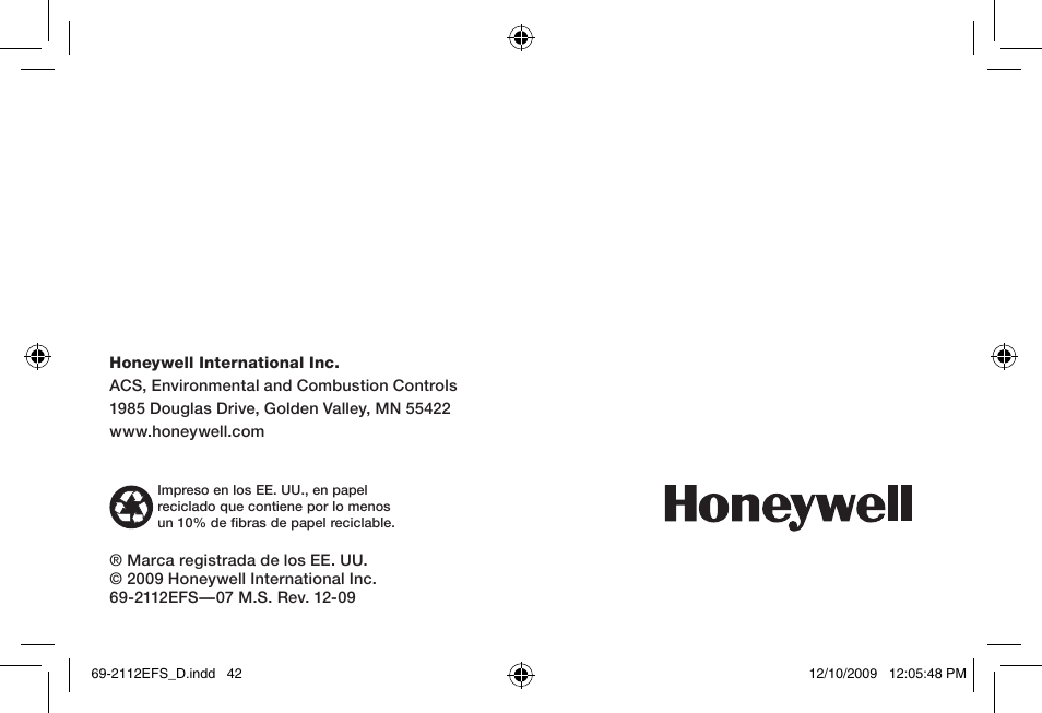 Honeywell RCWL210A User Manual | Page 44 / 44