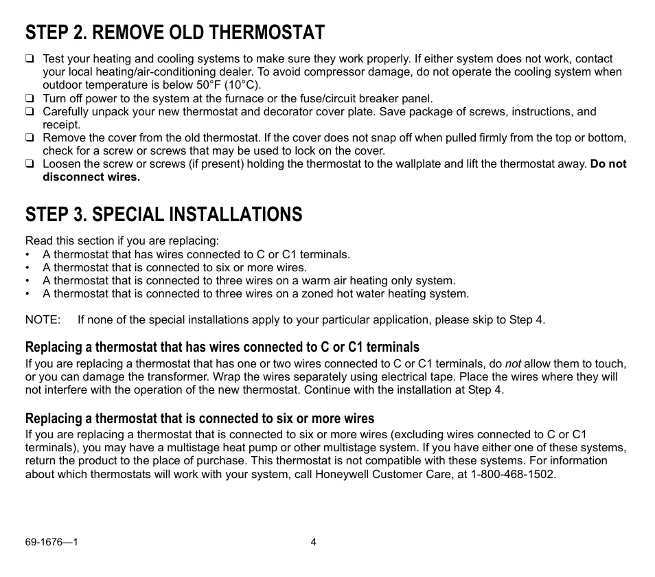 Step 2. remove old thermostat, Step 3. special installations | Honeywell CT8775A User Manual | Page 4 / 20