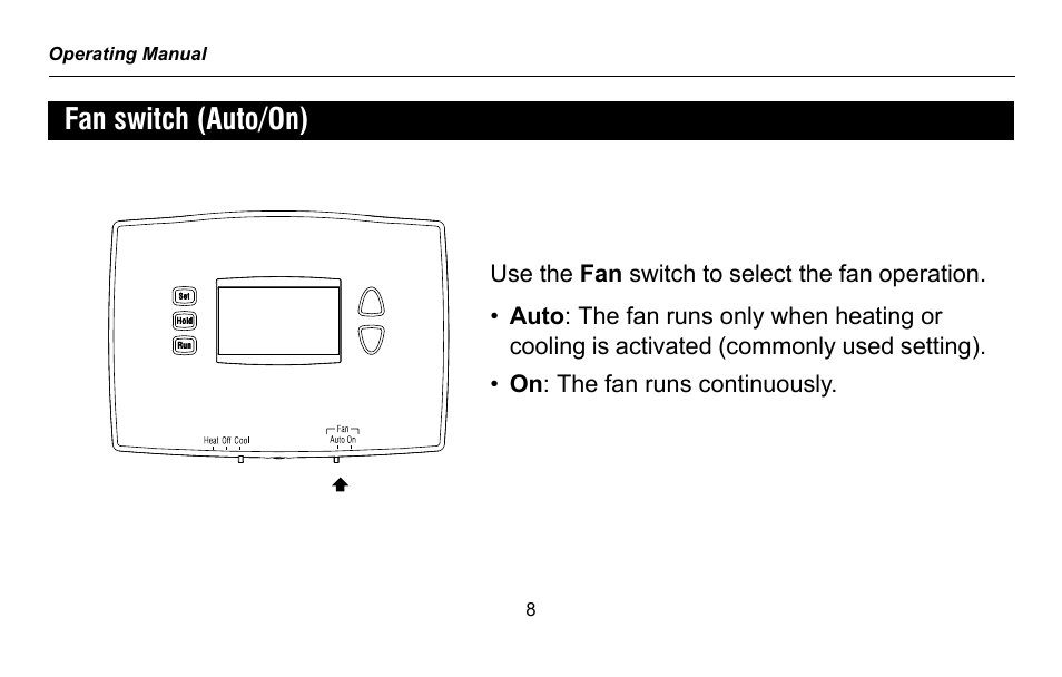 Fan switch (auto/on) | Honeywell RTH2300 User Manual | Page 10 / 44