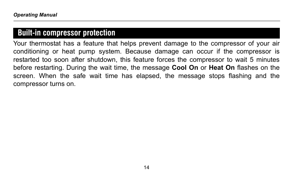 Built-in compressor protection | Honeywell RTH2300 User Manual | Page 16 / 44