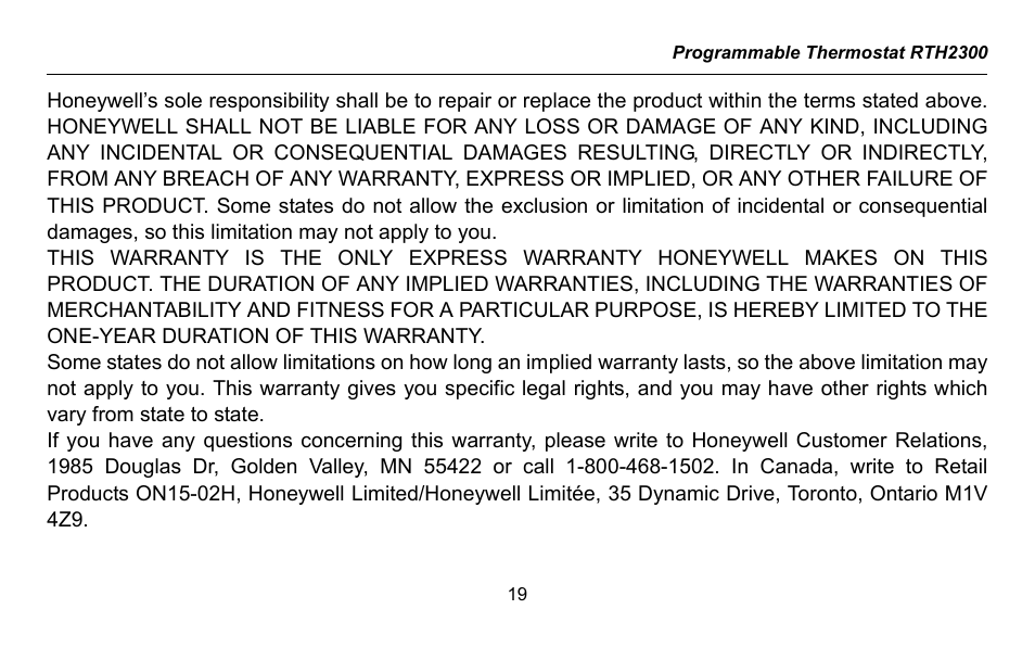 Honeywell RTH2300 User Manual | Page 21 / 44