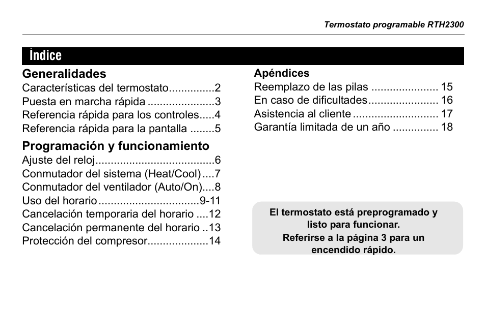 Índice | Honeywell RTH2300 User Manual | Page 25 / 44