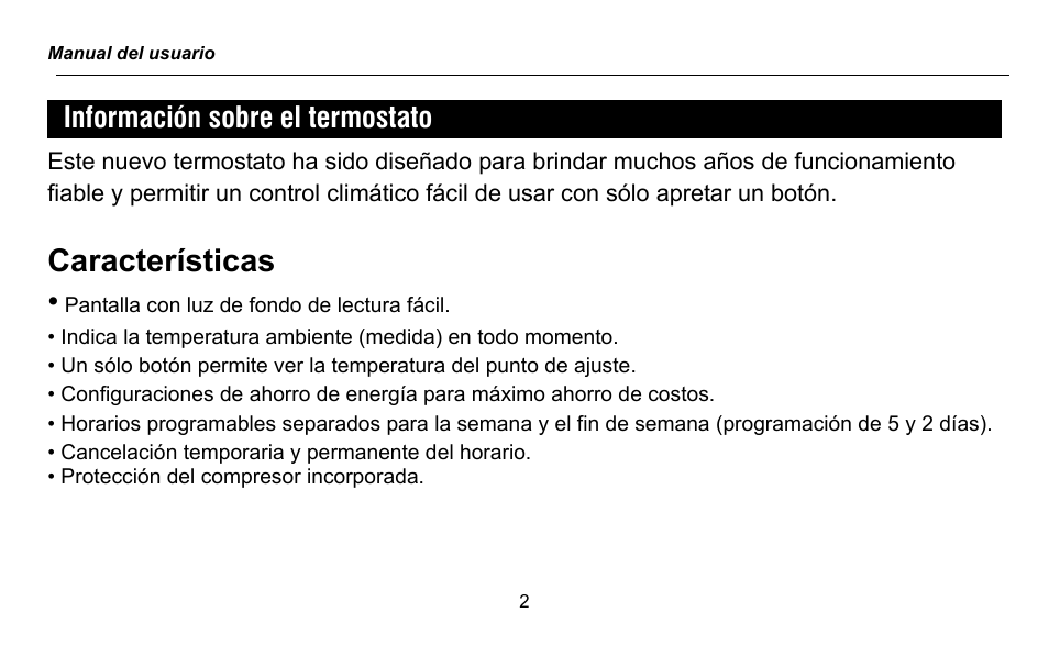Características, Información sobre el termostato | Honeywell RTH2300 User Manual | Page 26 / 44