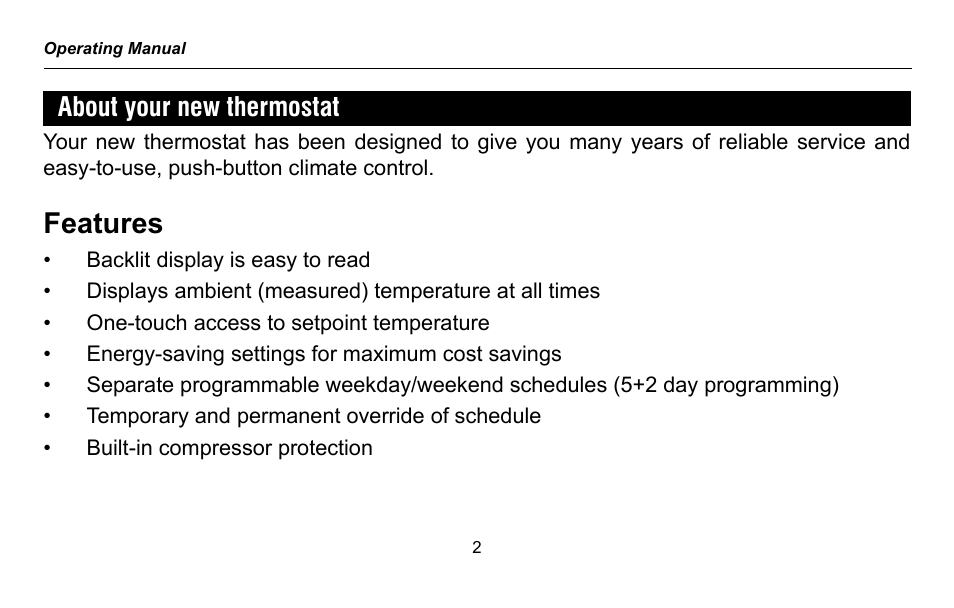 Features | Honeywell RTH2300 User Manual | Page 4 / 44