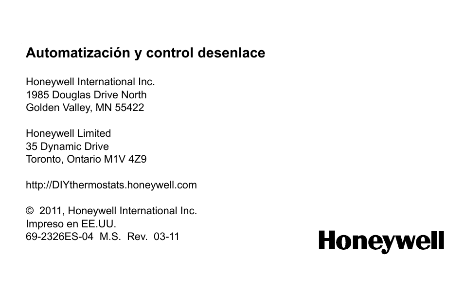 Automatización y control desenlace | Honeywell RTH2300 User Manual | Page 44 / 44