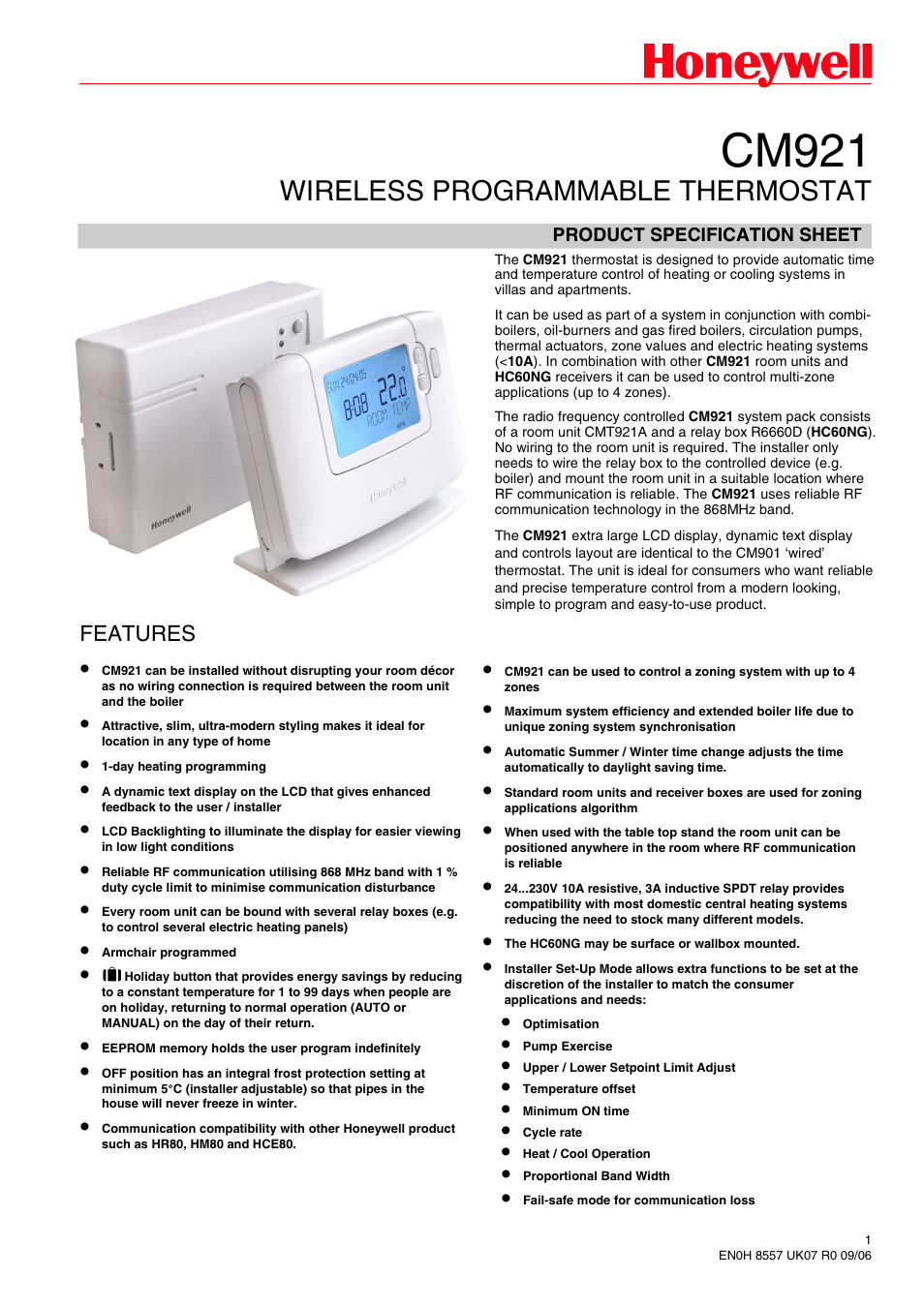 Honeywell cm921 User Manual | 7 pages