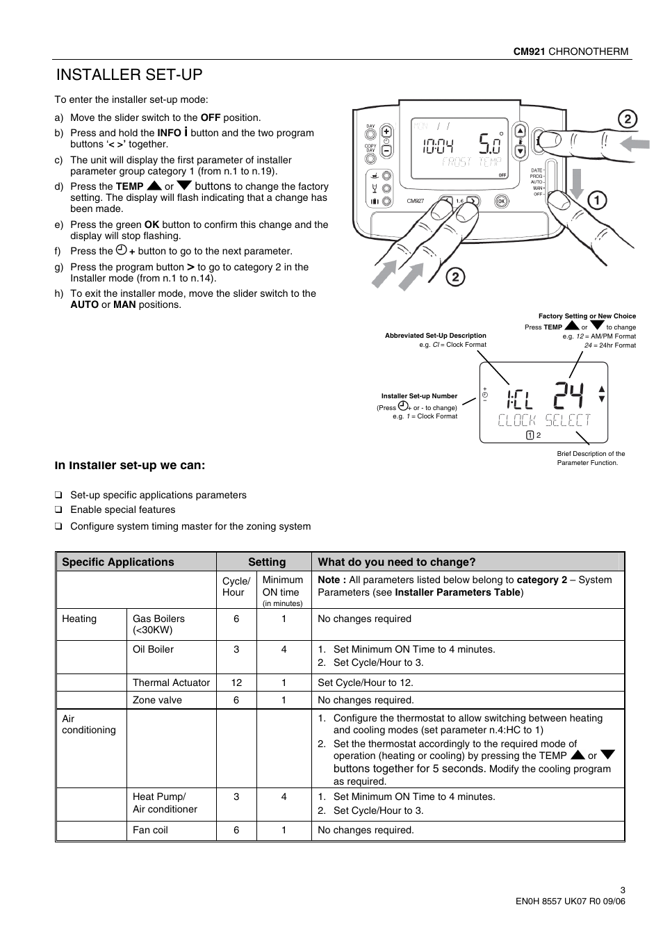 Installer set-up | Honeywell cm921 User Manual | Page 3 / 7