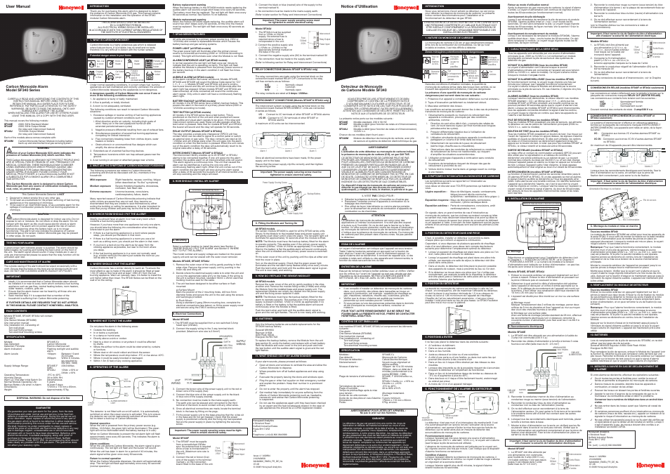 Honeywell SF340 User Manual | 2 pages