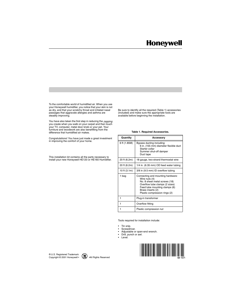 Honeywell HE160 User Manual | 8 pages
