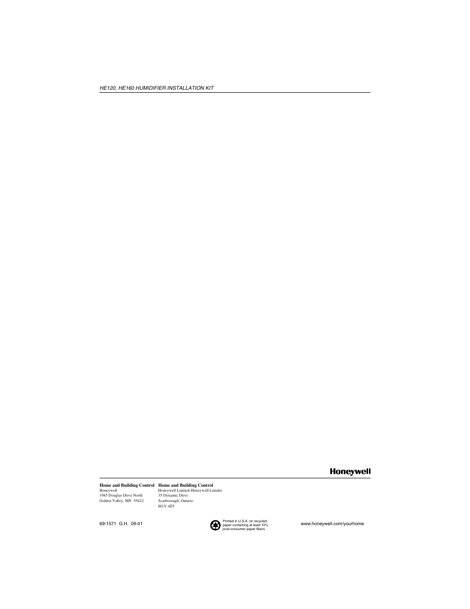 Honeywell HE160 User Manual | Page 8 / 8