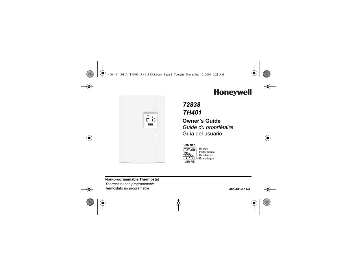 Honeywell 72838 User Manual | 40 pages