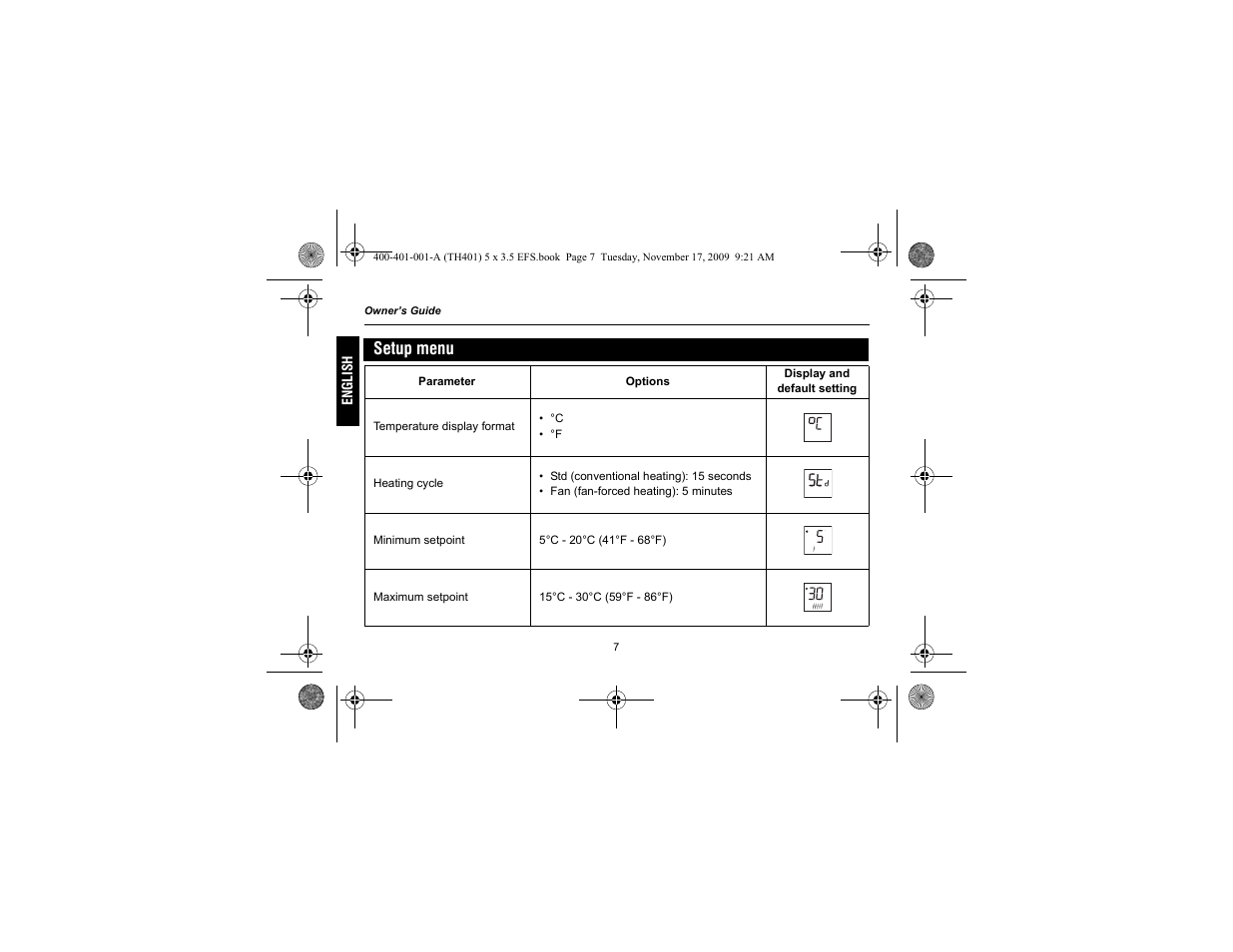Setup menu | Honeywell 72838 User Manual | Page 10 / 40