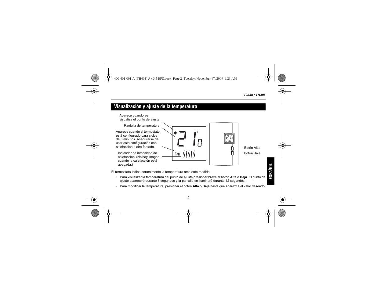 Visualización y ajuste de la temperatura | Honeywell 72838 User Manual | Page 29 / 40