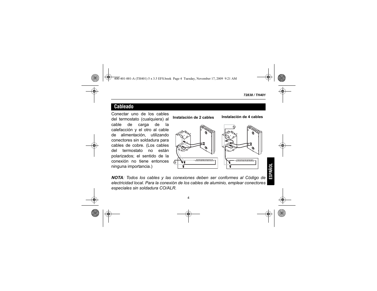 Cableado | Honeywell 72838 User Manual | Page 31 / 40