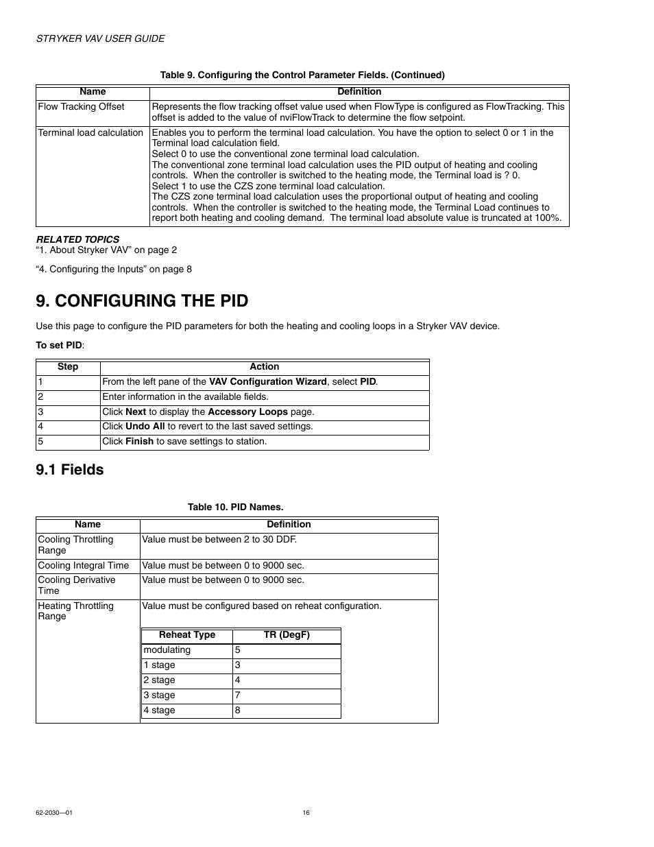 Configuring the pid, 1 fields | Honeywell Stryker VAV 62-2030-01 User Manual | Page 16 / 28