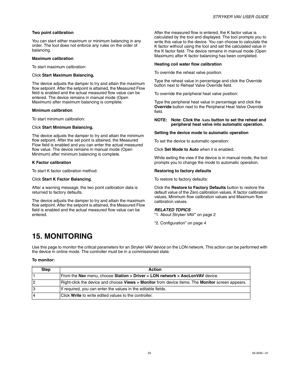 Monitoring | Honeywell Stryker VAV 62-2030-01 User Manual | Page 23 / 28