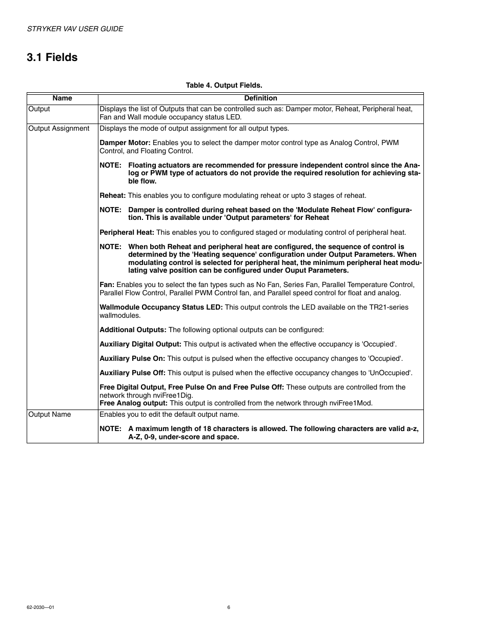 1 fields | Honeywell Stryker VAV 62-2030-01 User Manual | Page 6 / 28