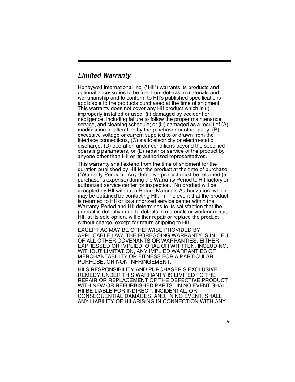 Limited warranty | Honeywell DOLPHIN 9950 User Manual | Page 11 / 14