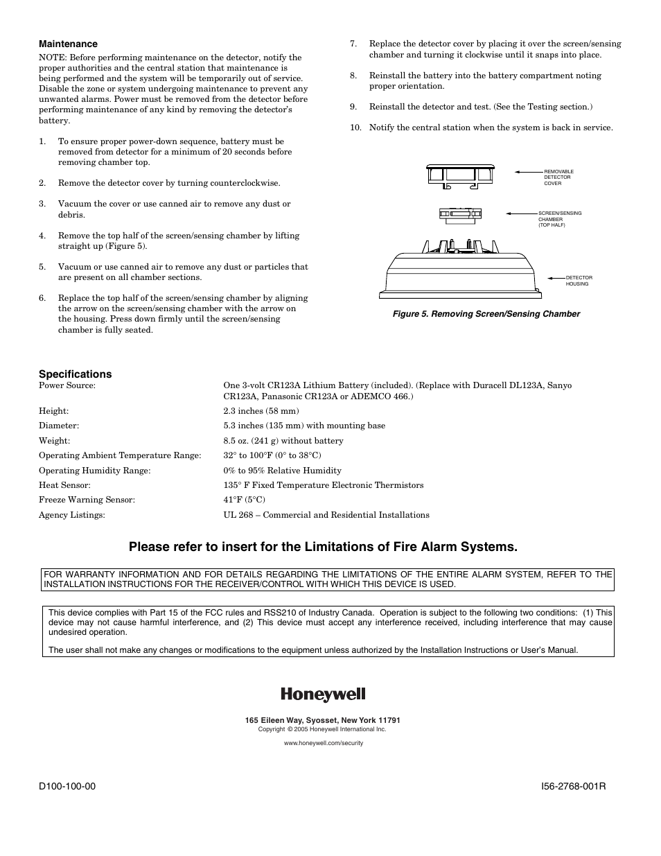 Honeywell Photoelectronic Smoke/Temperature Detector 5808W3 User Manual | Page 4 / 4